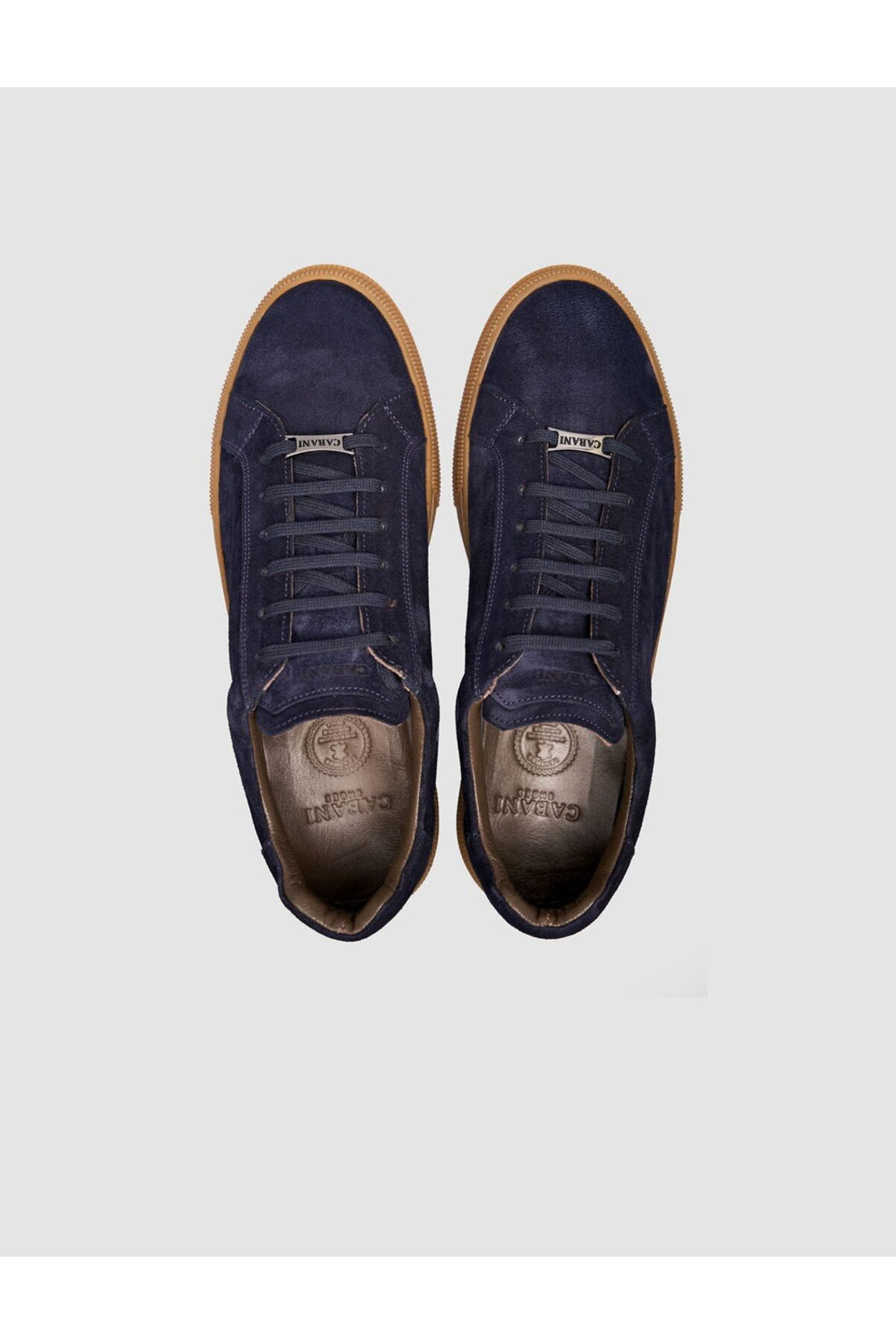 Cabani Shoes Sneaker pour homme en cuir bleu marine à lacets avec semelle marron. - Bleu marine