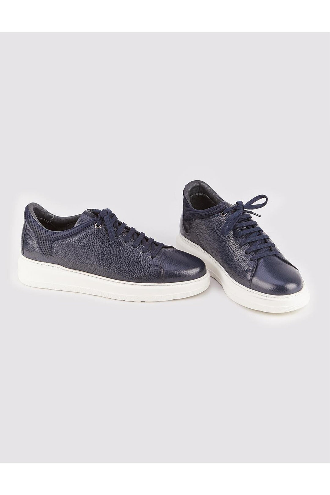 Cabani Shoes Chaussures de sport pour hommes en cuir véritable à lacets, semelle blanche, bleu marine. - Bleu marine