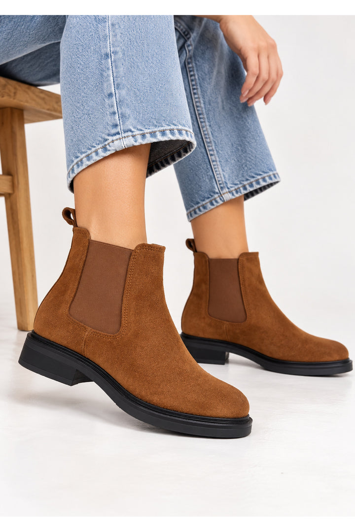 Wavelys BRUNO Bottes élégantes en cuir suédé véritable pour femmes, marron, à enfiler - Marron