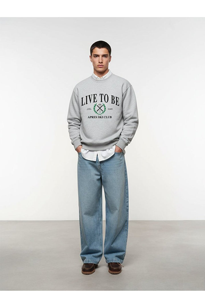 LTB Sweatshirt gris à col rond et slogan à manches longues - Griṡ_230