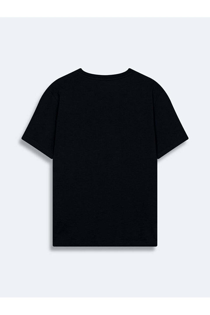 LTB T-shirt bleu marine classique imprimé à col zéro et manches courtes