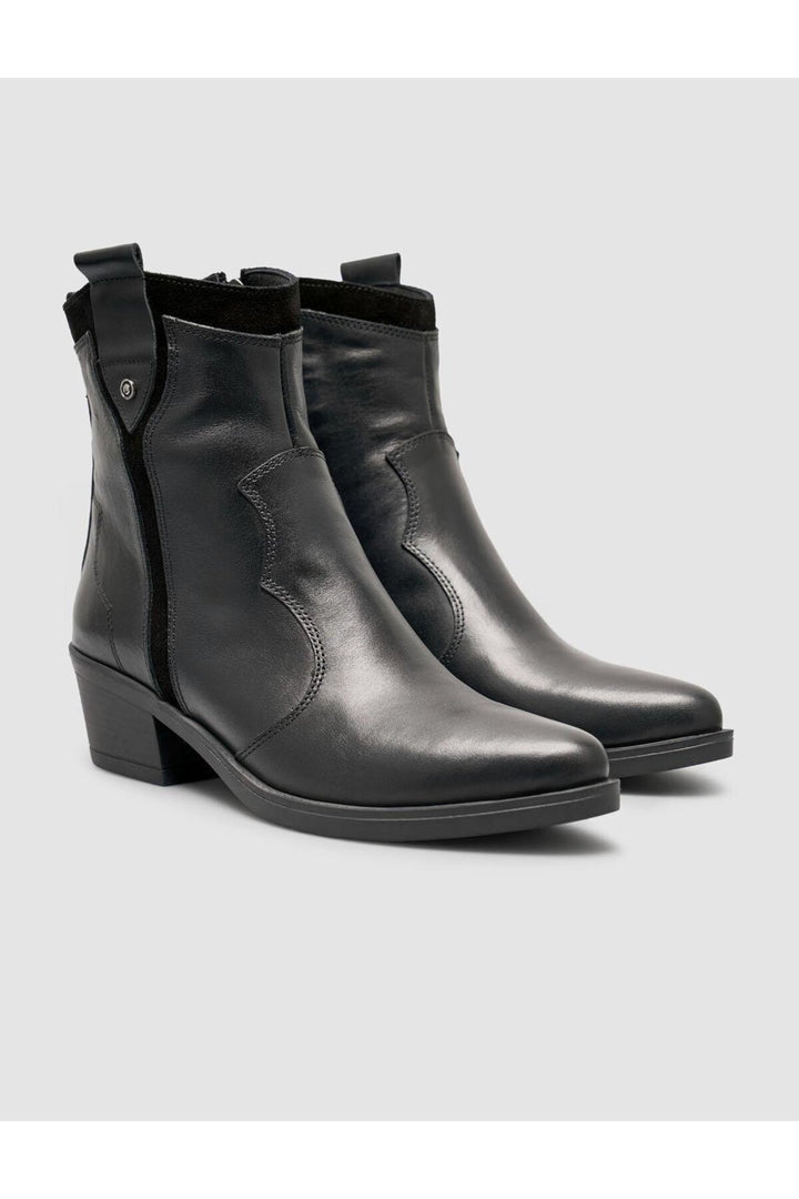 Cabani Shoes Bottines western pour femmes en cuir 100 % noir - Noir