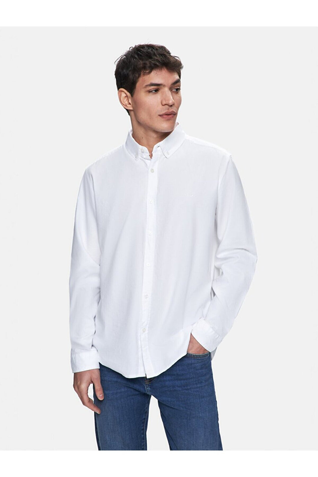 LTB Chemise Oxford blanche à manches longues Basıc