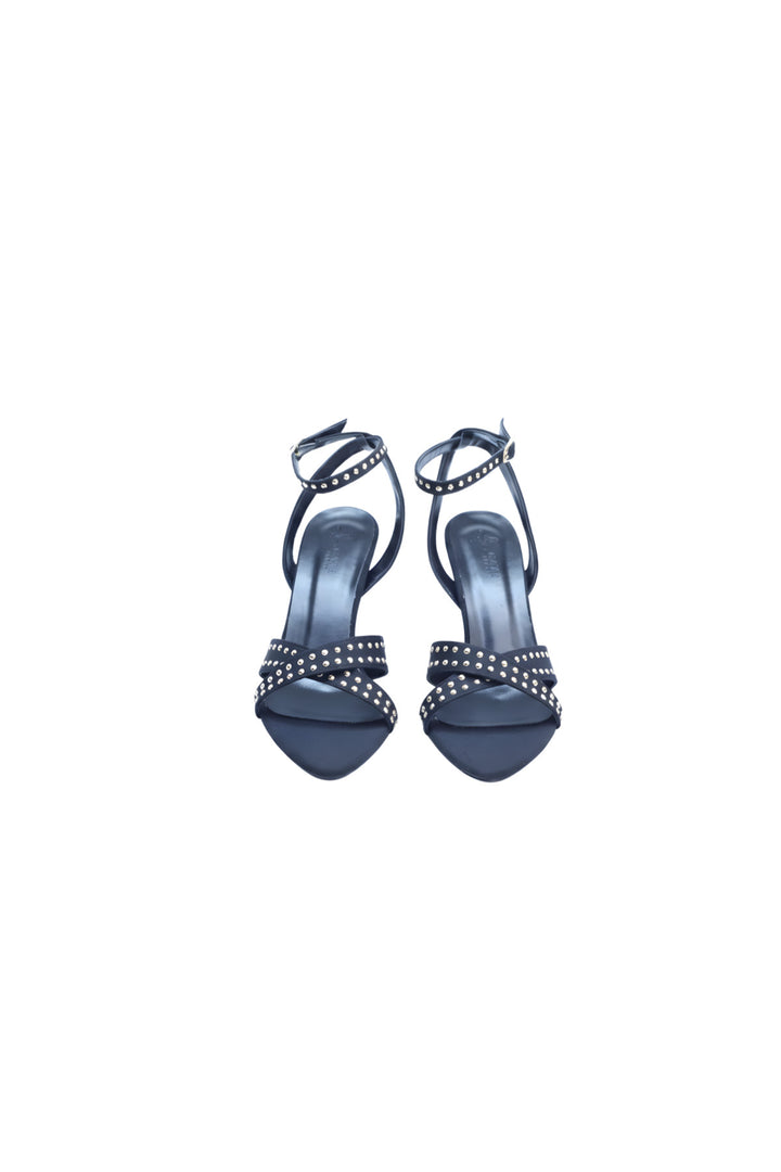 Wavelys ARIS Sandale à talon en verre croisé avec détails en clous pour femme en noir - Noir
