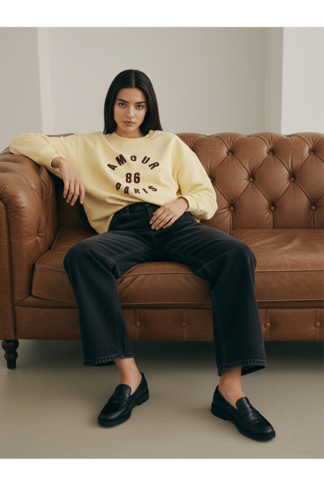 LTB Sweat-shirt crème imprimé à col zéro et manches longues