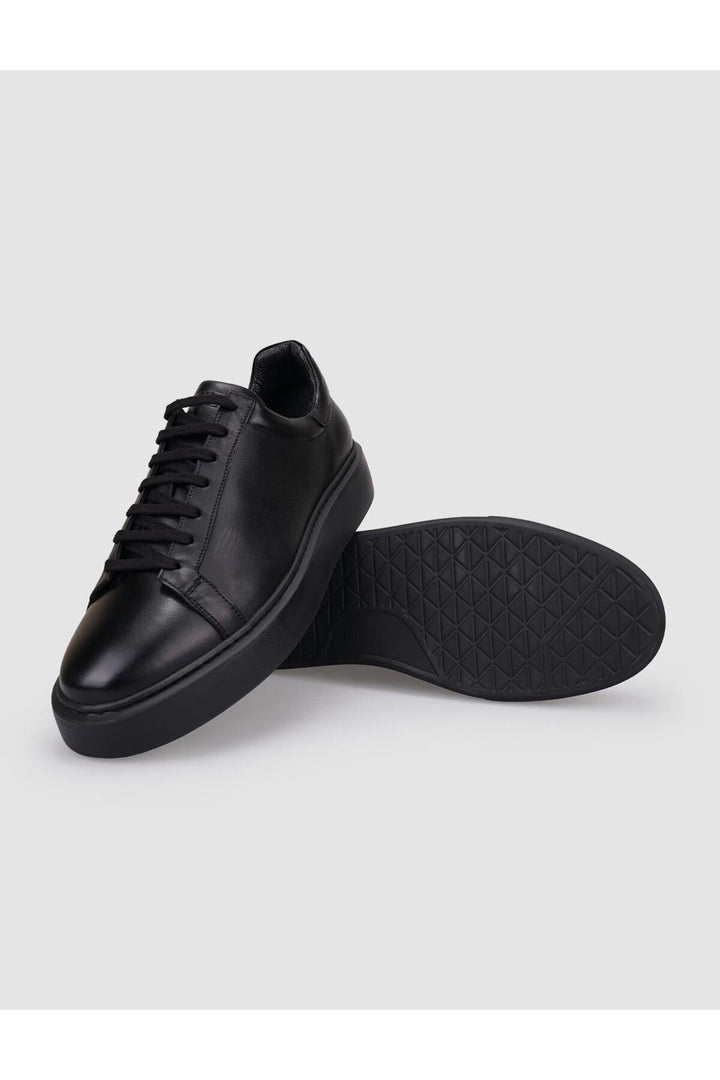 Cabani Shoes Chaussures de sport pour hommes en cuir véritable noir à lacets 100% - Noir