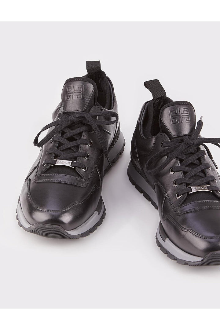 Cabani Shoes Chaussures de sport pour hommes en cuir véritable noires à lacets - Noir