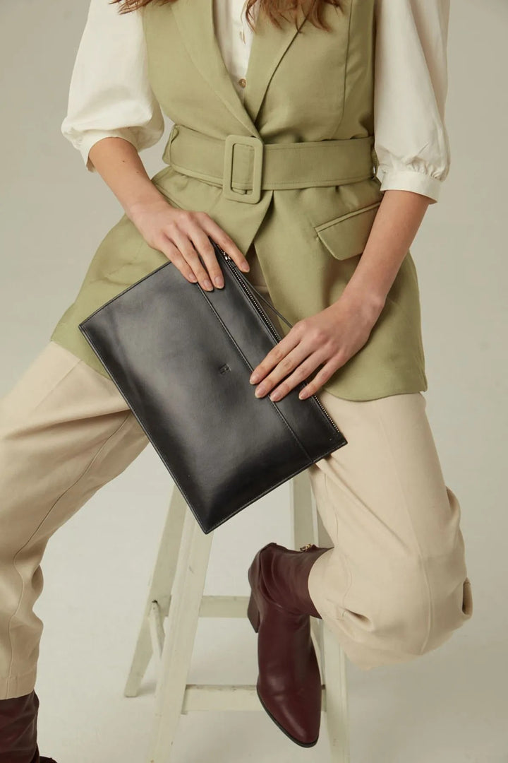 helmbrook Sac Portefeuille en Cuir Véritable pour Femme Zippé RFID Protégé Beverly Black