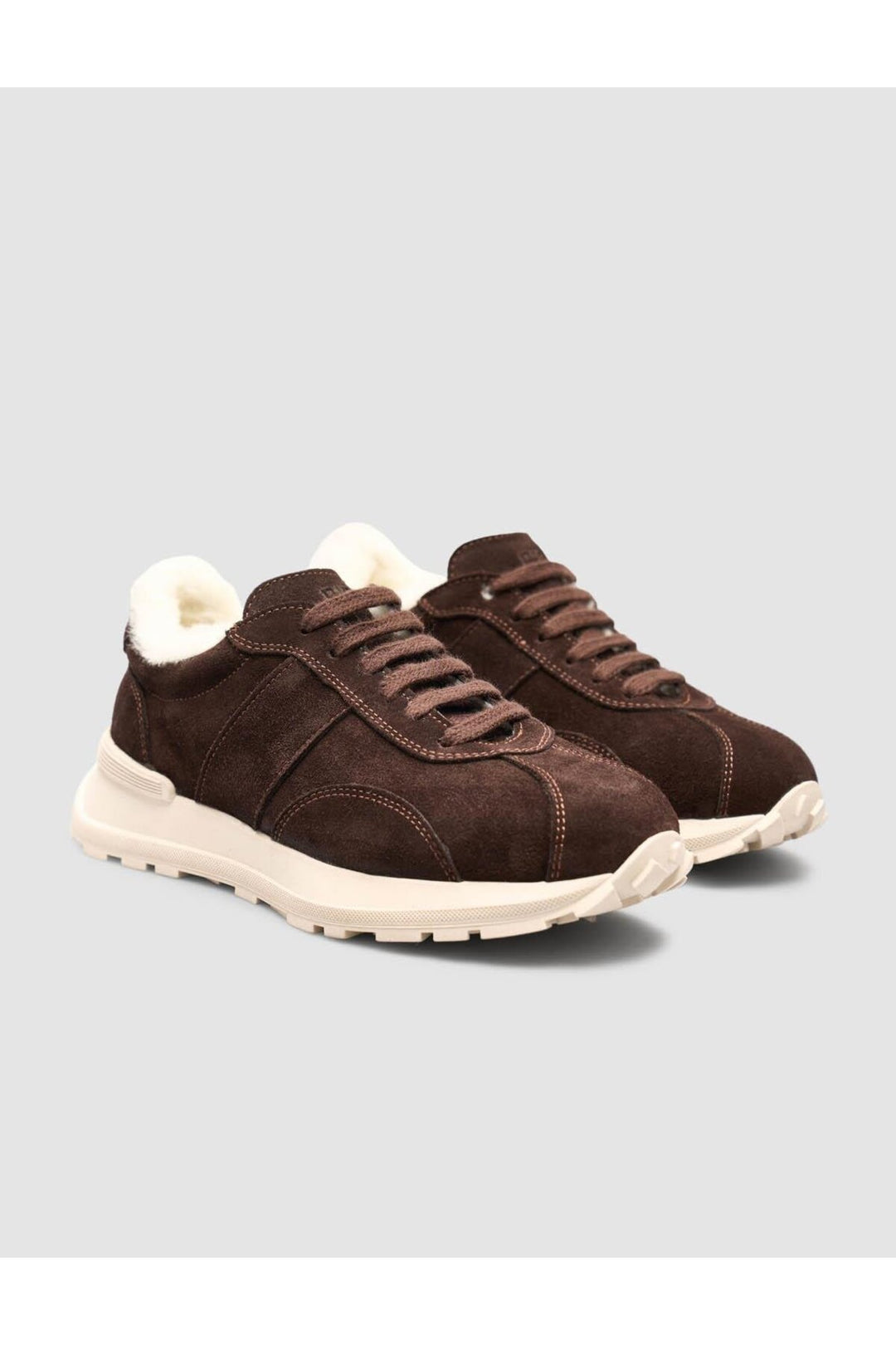 Cabani Shoes Baskets de sport pour femmes en cuir véritable 100% en daim marron avec fourrure. - Marron