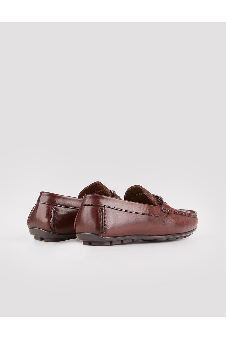 Cabani Shoes Mocassins pour hommes en cuir véritable marron à motif de baklava - Marron