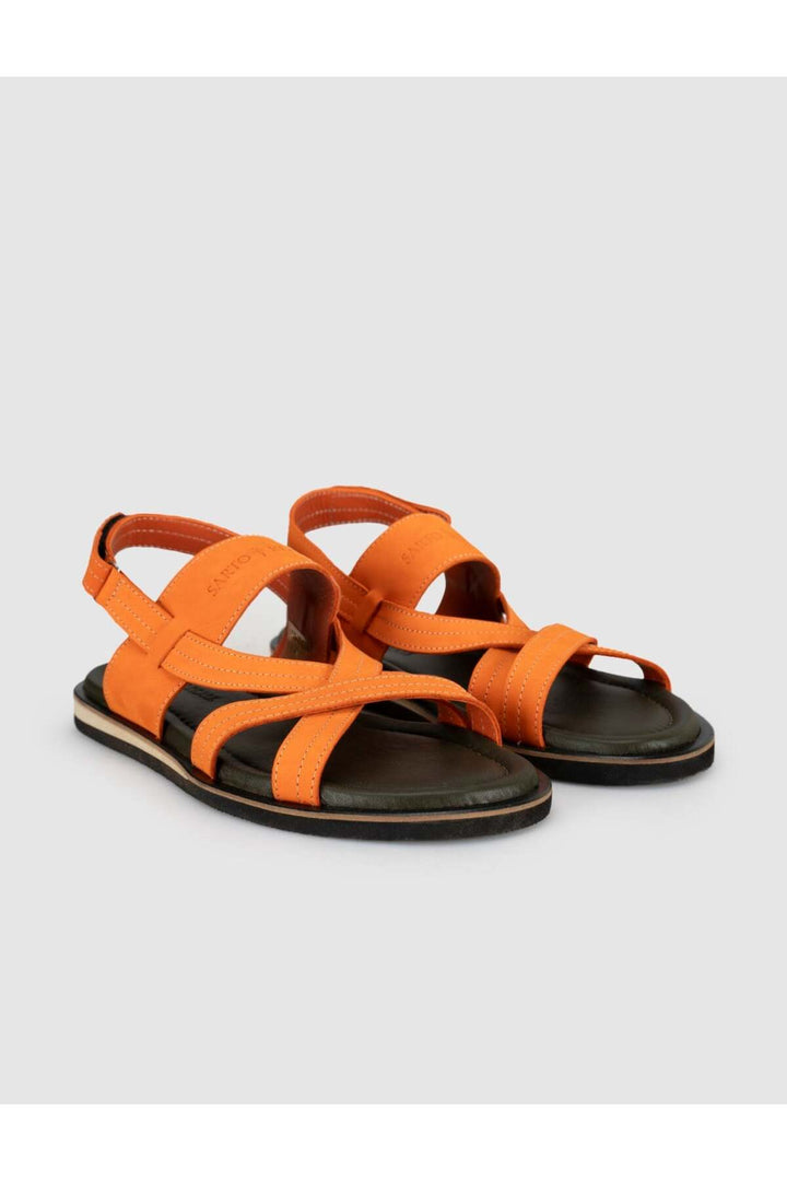Cabani Shoes Sandale quotidienne pour homme en cuir véritable orange - Orange