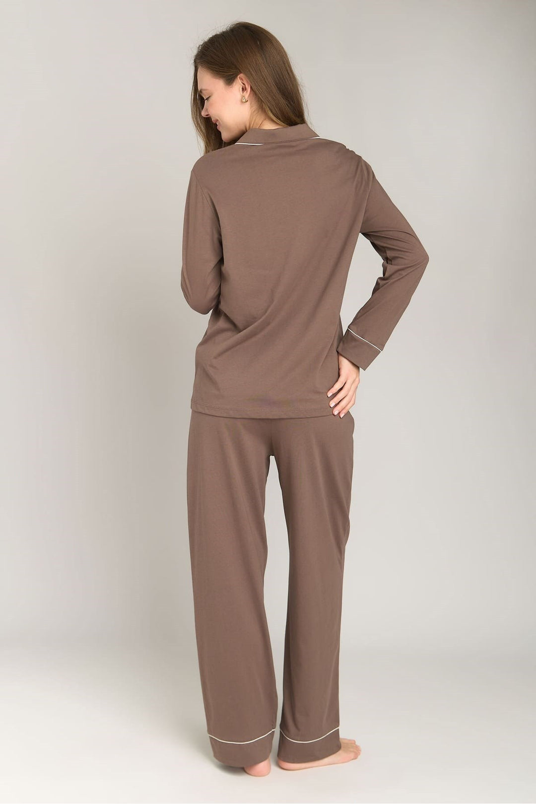 Lovely Things NINA Ensemble de Pyjama en Maille à Manches Longues - acı Marron