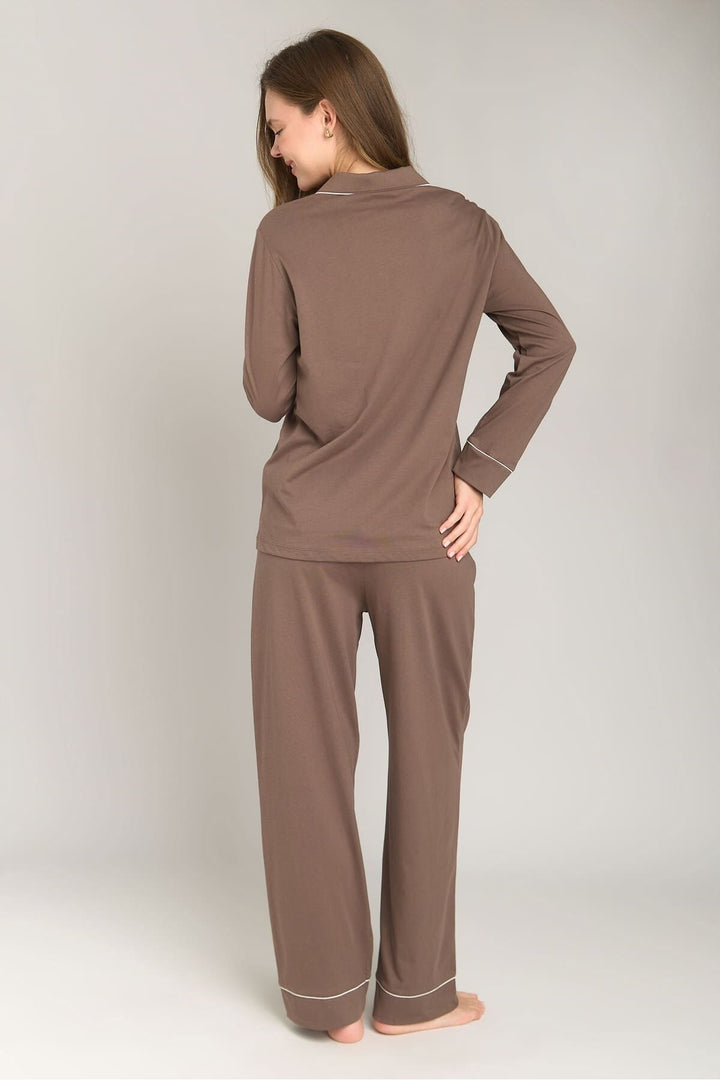 Lovely Things NINA Ensemble de Pyjama en Maille à Manches Longues - acı Marron