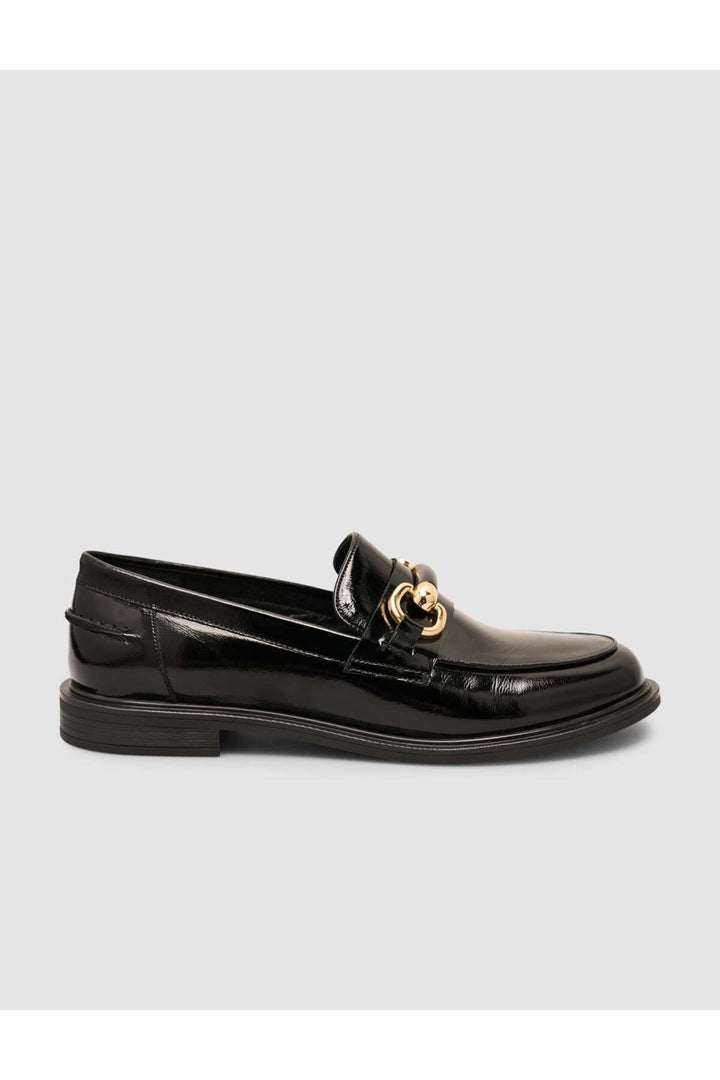 Cabani Shoes Chaussures Loafer pour femmes en cuir véritable verni noir avec boucle à 100% - Noir