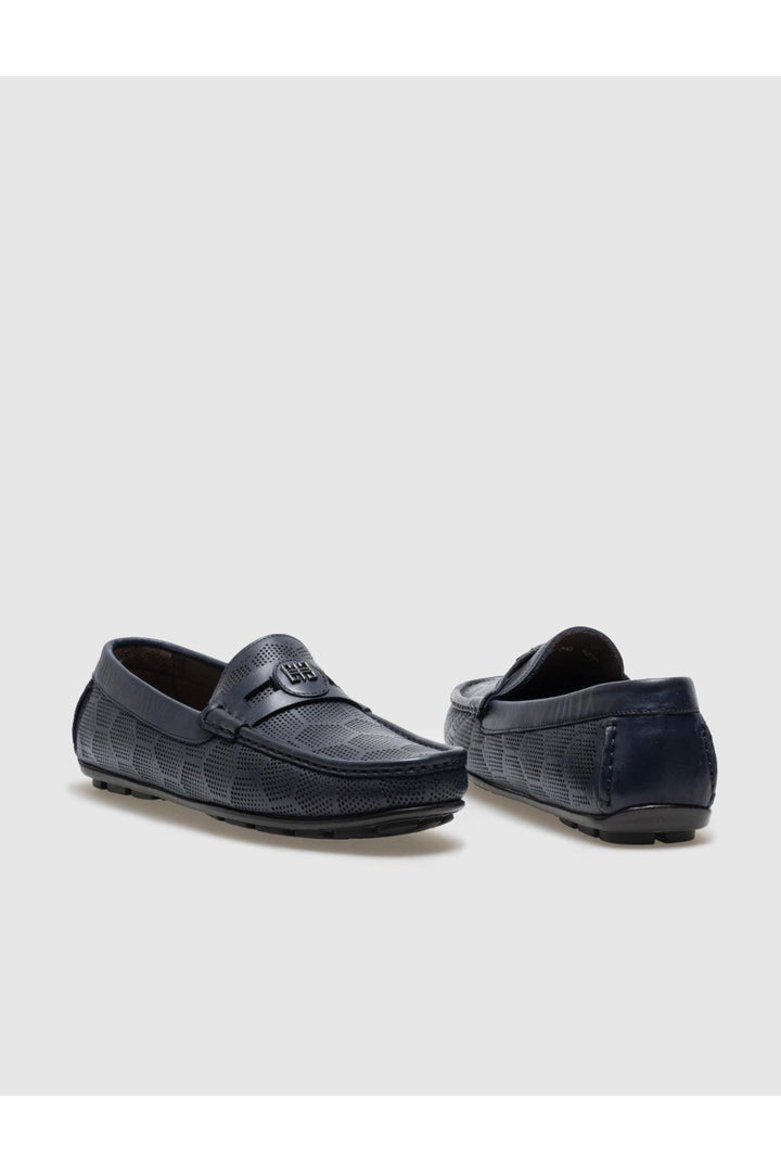 Cabani Shoes Mocassin pour homme en cuir véritable bleu marine avec boucle. - Bleu marine