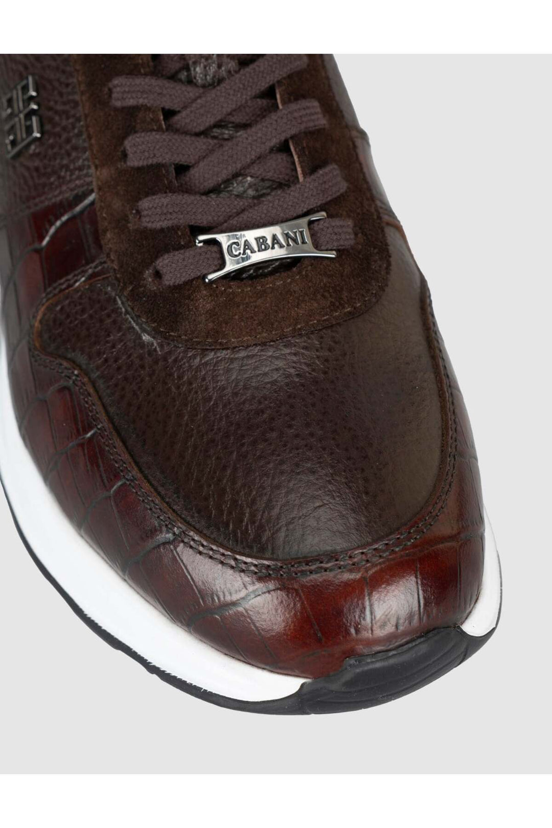 Cabani Shoes Baskets pour hommes en cuir véritable marron à lacets - Marron