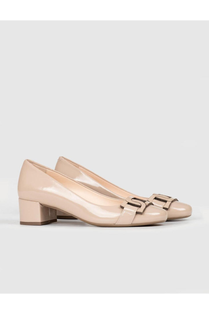 Cabani Shoes Chaussures à talons épais en cuir véritable beige verni pour femmes - Multicolore