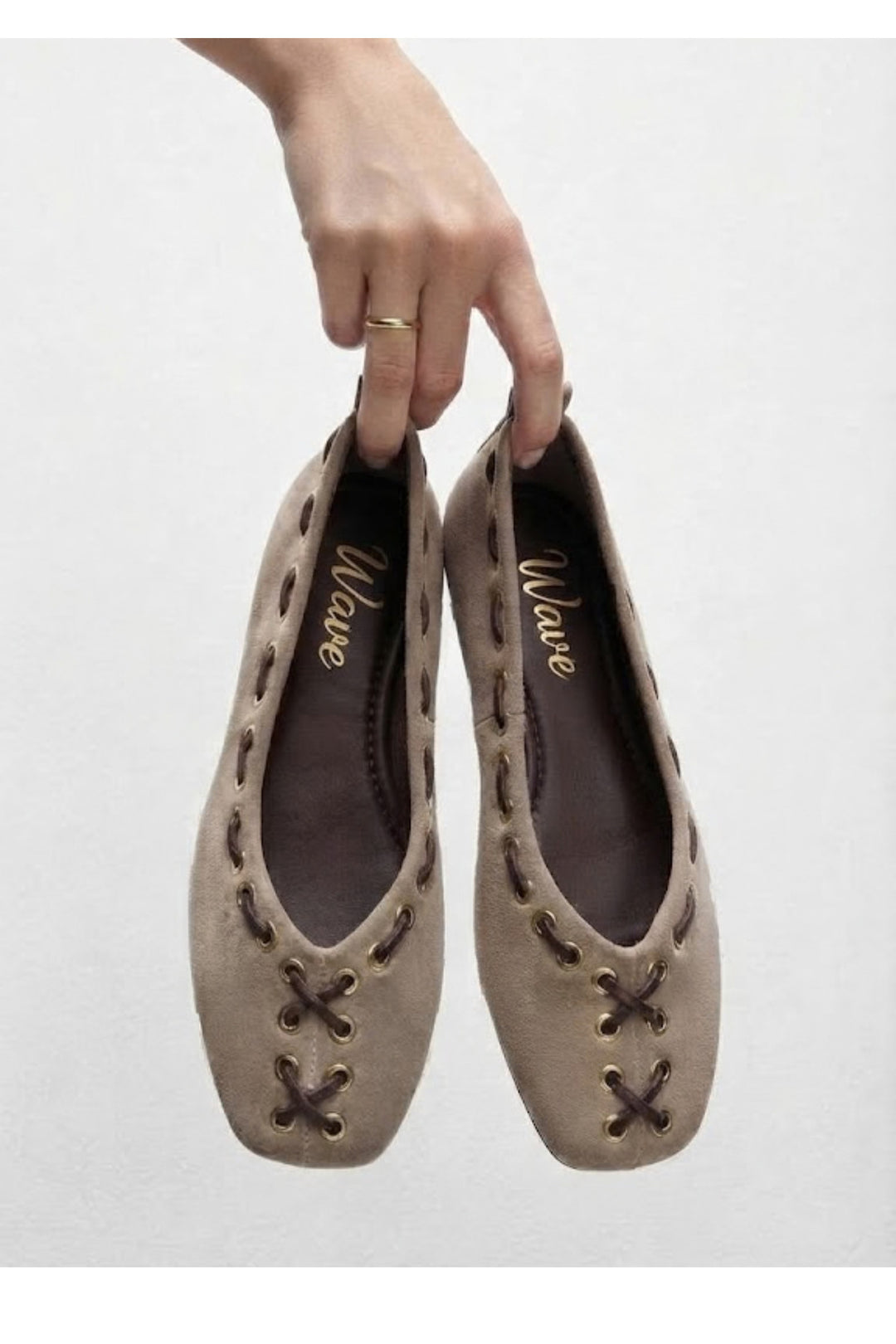 Wavelys DEXA Ballerines en cuir suédé véritable bleu marine à bout métallique avec un confort optimal. - Beige