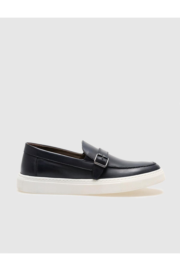Cabani Shoes Chaussures de ville pour hommes en cuir véritable avec boucle bleu marine. - Bleu marine