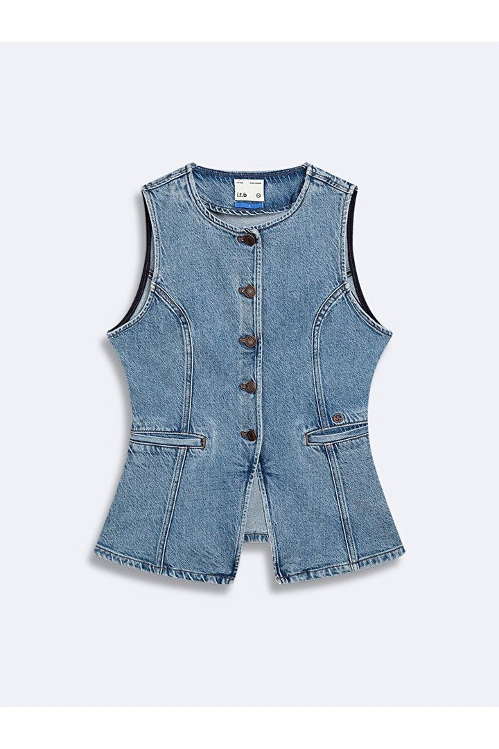 LTB Dıora - Débardeur en jean sans manches boutonné