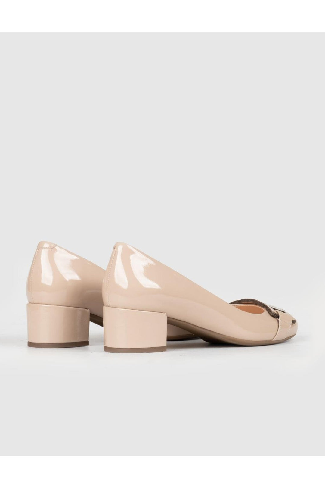 Cabani Shoes Chaussures à talons épais en cuir véritable beige verni pour femmes - Multicolore