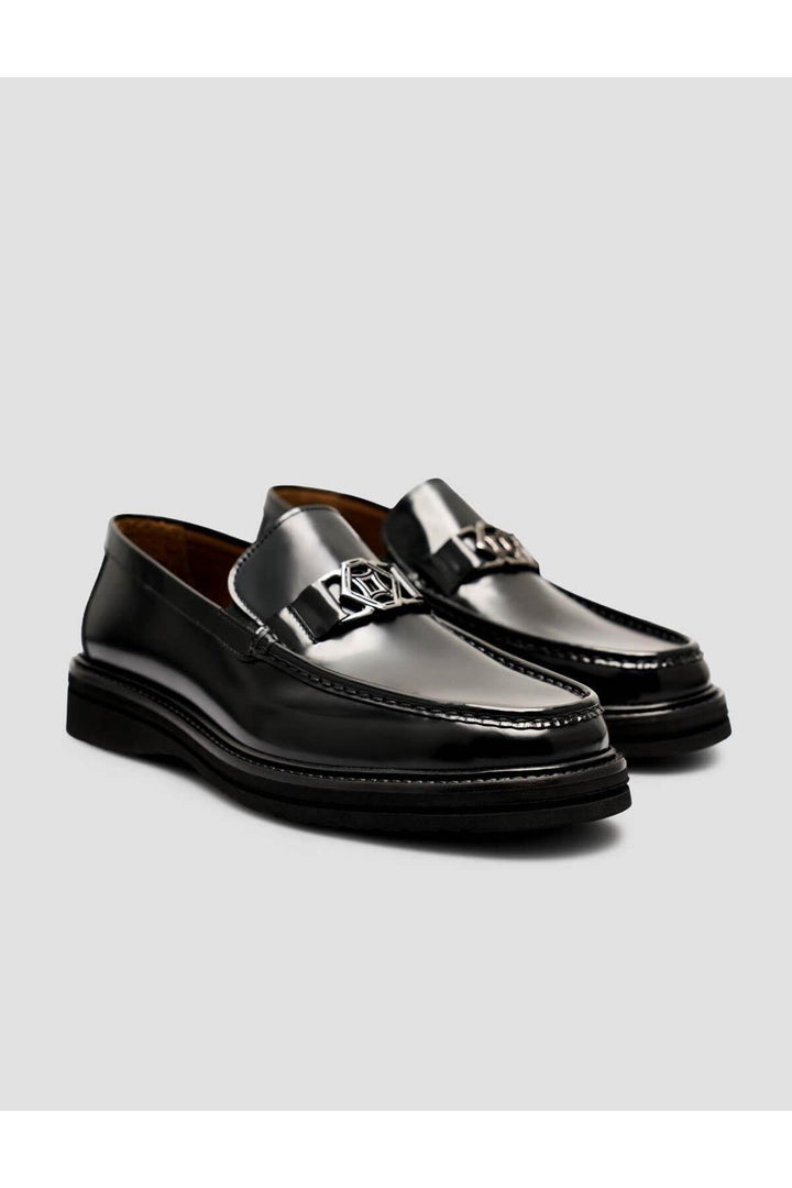Cabani Shoes Loafer en cuir véritable noir pour homme avec boucle en métal - Noir