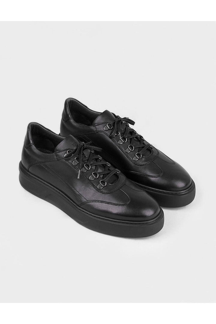 Cabani Shoes Chaussures de sport pour hommes en cuir véritable noir à lacets avec doublure en cuir. - Noir