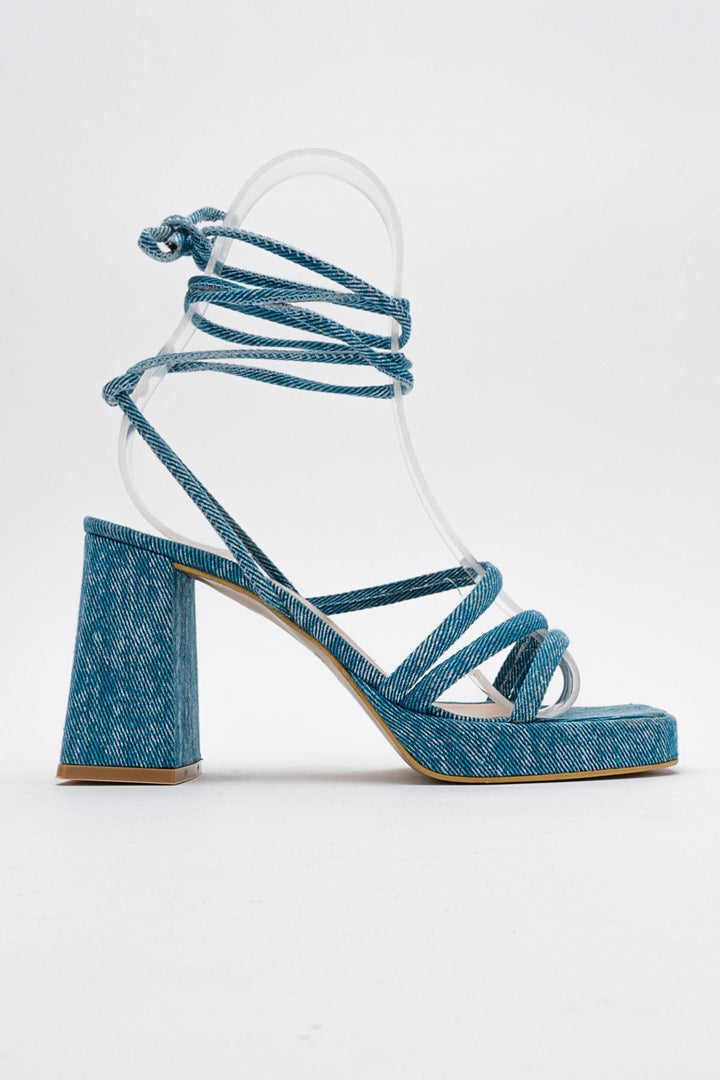 Wavelys Sandales à talons compensés avec bande et cordon pour femmes Carisa Platform Gate Shoes - Denim bleu