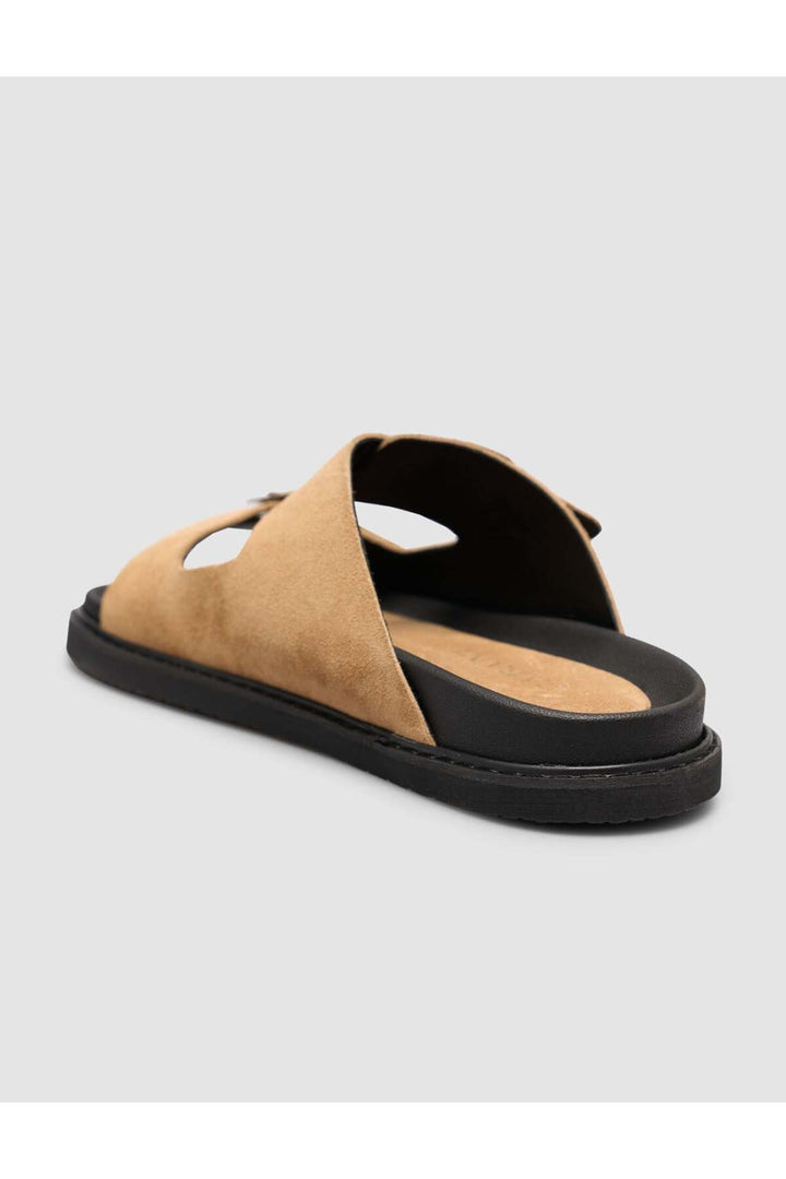 Cabani Shoes Sandales pour hommes en suède vison avec ceinture en cuir véritable - Vison