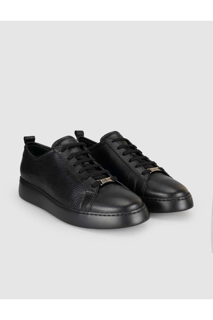 Cabani Shoes Baskets homme en cuir de veau véritable noir à lacets. - Multicolore