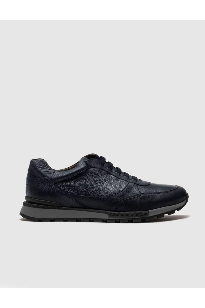 Cabani Shoes Chaussures de sport pour hommes en cuir véritable bleu marine à lacets - Bleu marine
