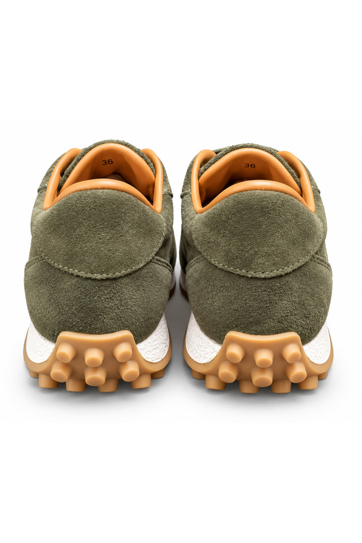 Wavelys VERONA Haki Véritable Cuir Suédé Doublé en Fourrure Chaud Flexible Semelle en Caoutchouc Doux Confortable Baskets Femme - Kaki