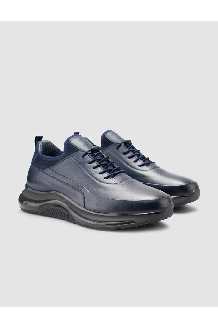 Cabani Shoes Chaussures de ville pour hommes en cuir véritable 100% bleu marine à lacets - Bleu marine