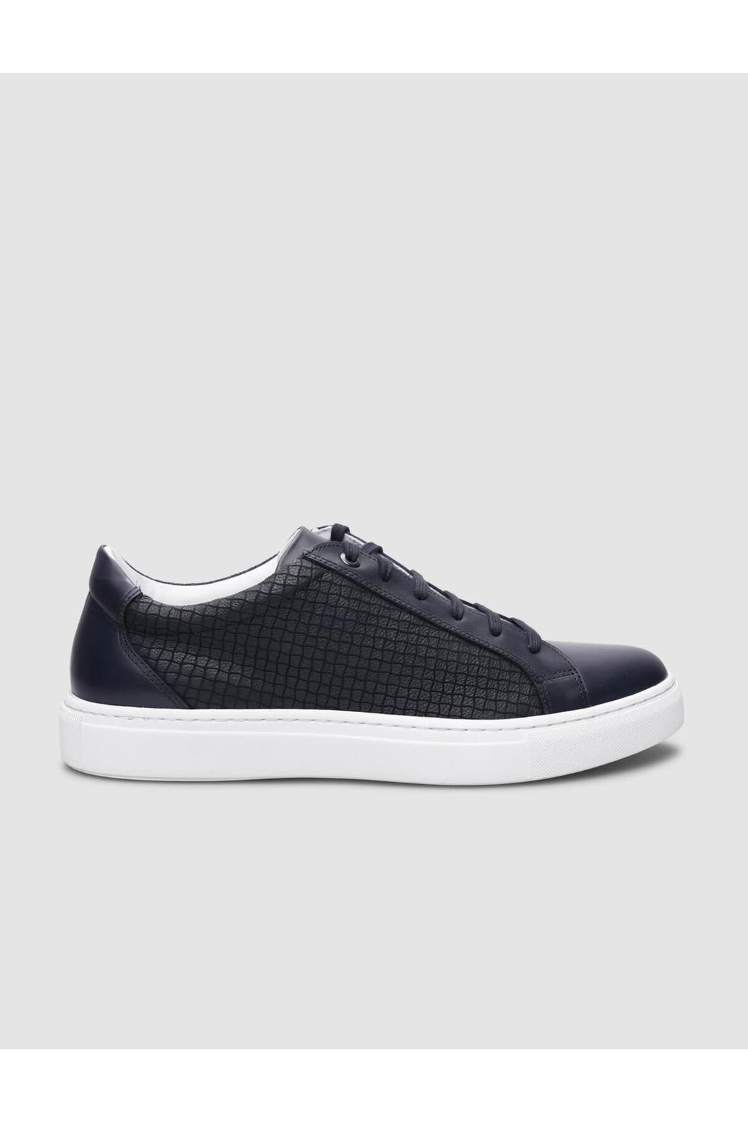 Cabani Shoes %100 Cuir Véritable Baskets Pour Hommes À Lacets À Motif Carré Bleu Marine - Bleu marine