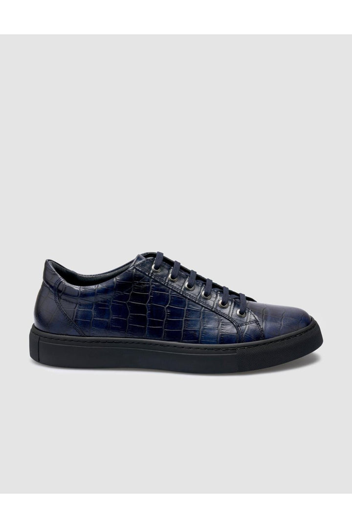 Cabani Shoes %100 Cuir véritable Bleu marine Croco Chaussures de sport pour hommes - Bleu marine