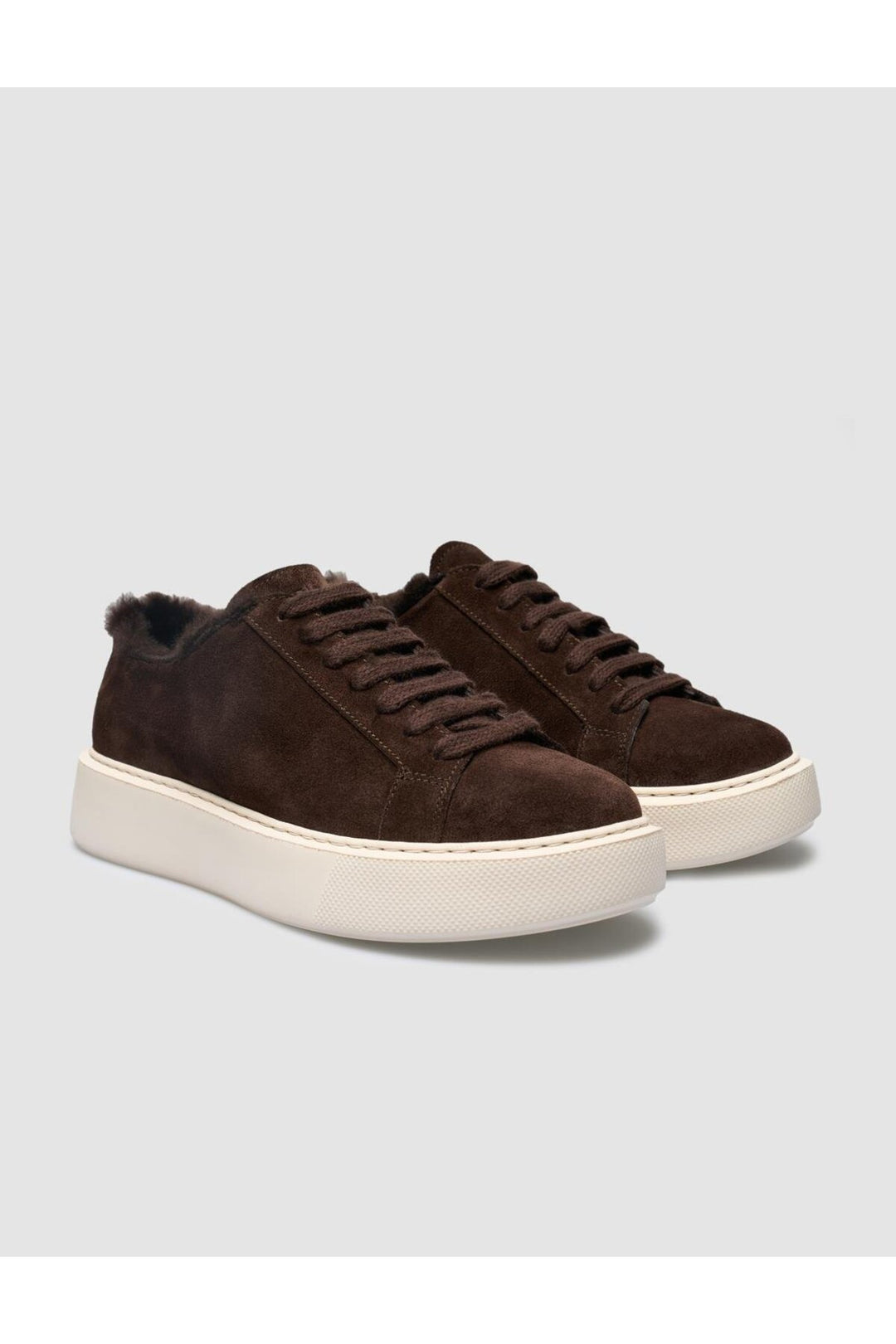 Cabani Shoes Baskets pour femmes en cuir véritable 100 % marron en daim avec fourrure. - Multicolore