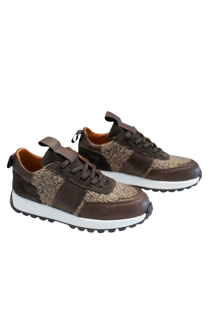 Wavelys REMI Chaussures de sport élégantes avec semelle confortable en cuir véritable à texture spéciale - Marron