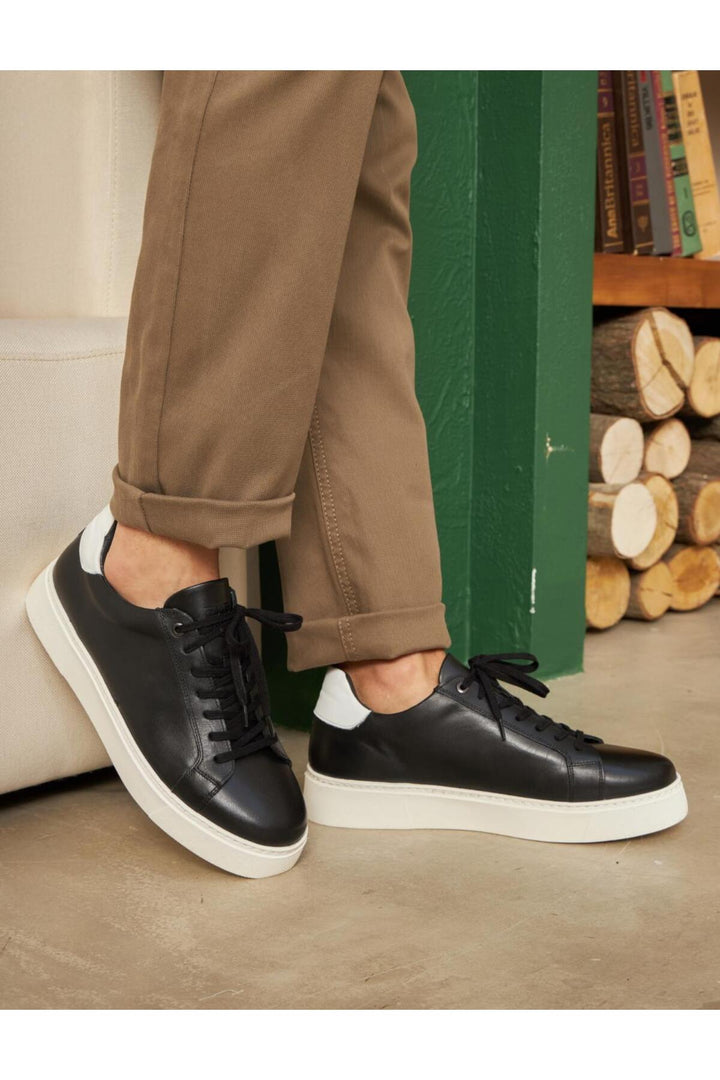 Cabani Shoes Chaussures de sport pour hommes en cuir véritable, noires, à lacets, avec semelle en EVA. - Noir
