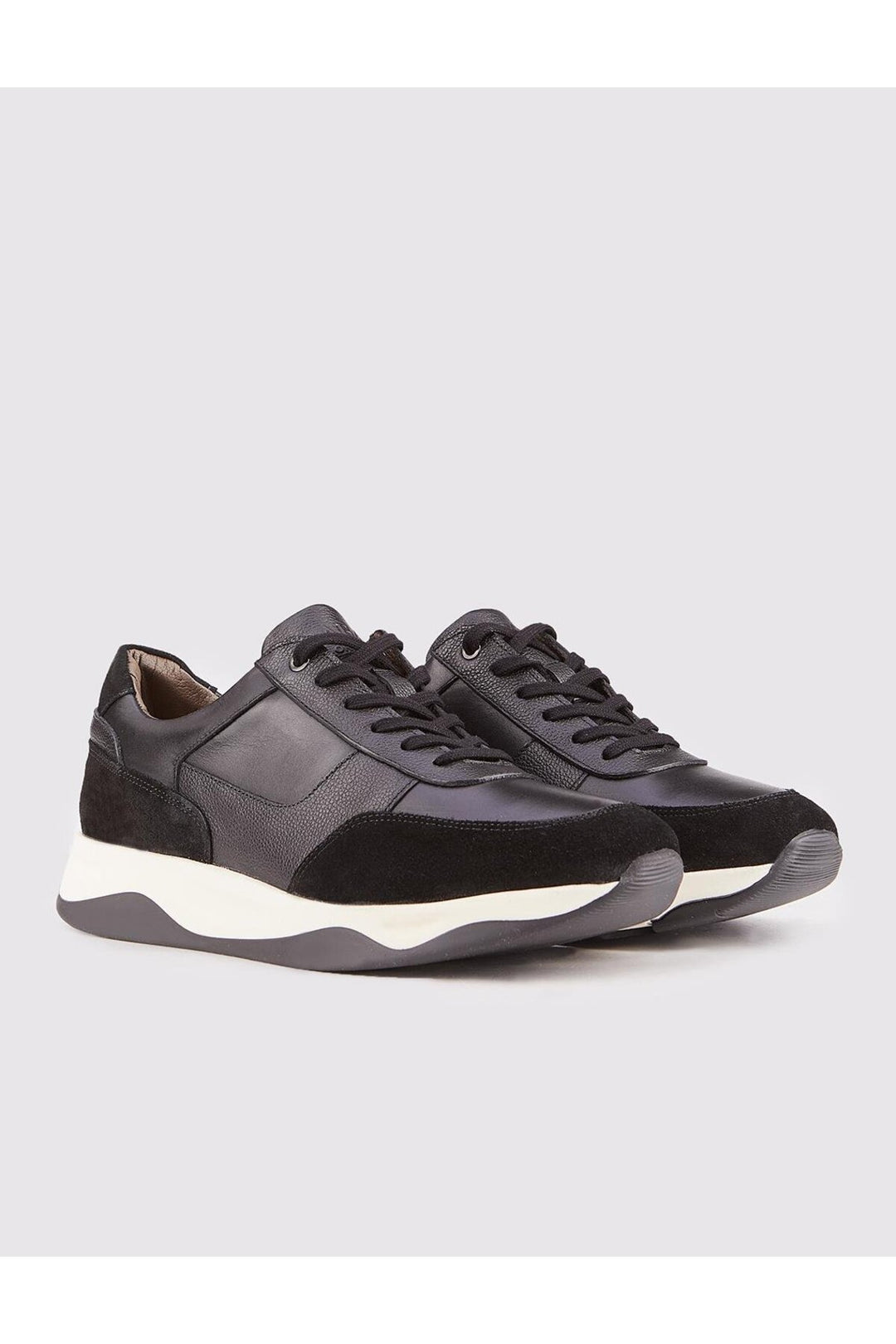 Cabani Shoes Baskets de sport pour homme en cuir véritable noir avec semelle en caoutchouc léger à lacets. - Noir