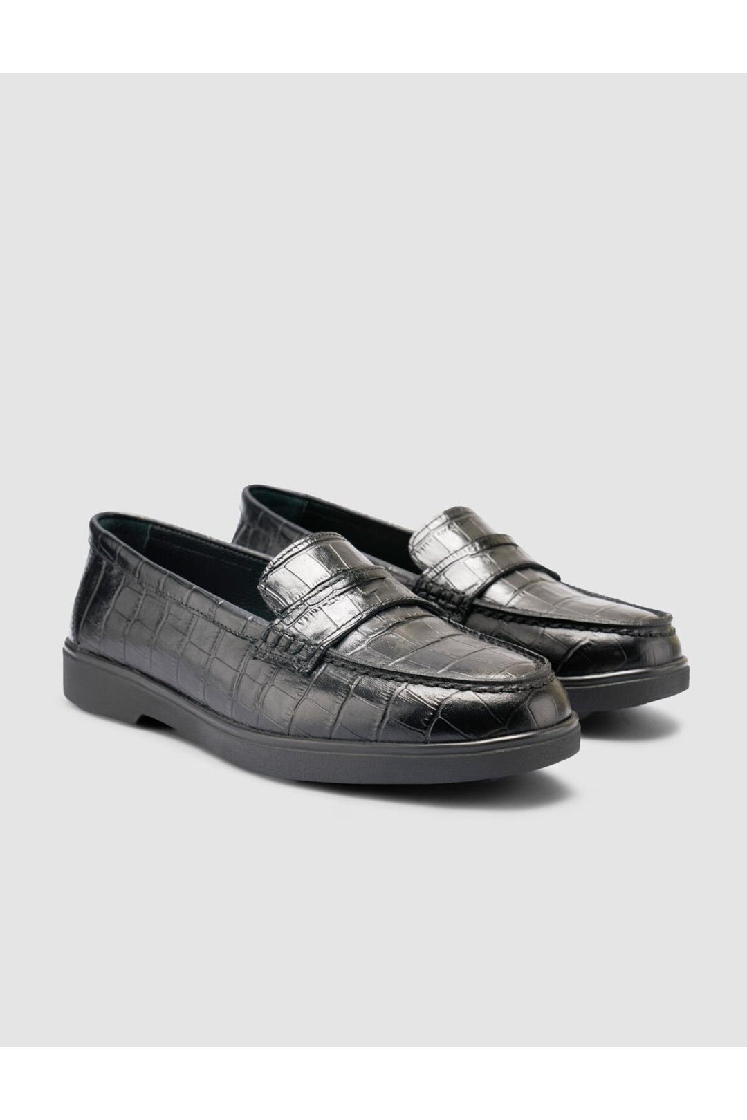 Cabani Shoes %100 Cuir Véritable Noir Motif Croco Mocassins Femme - Noir