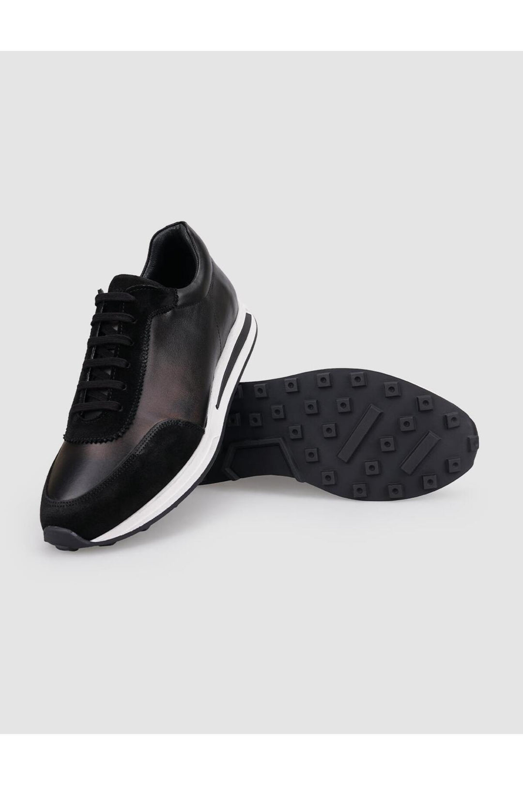 Cabani Shoes Chaussures de sport pour hommes en cuir véritable noir à lacets 100% - Noir