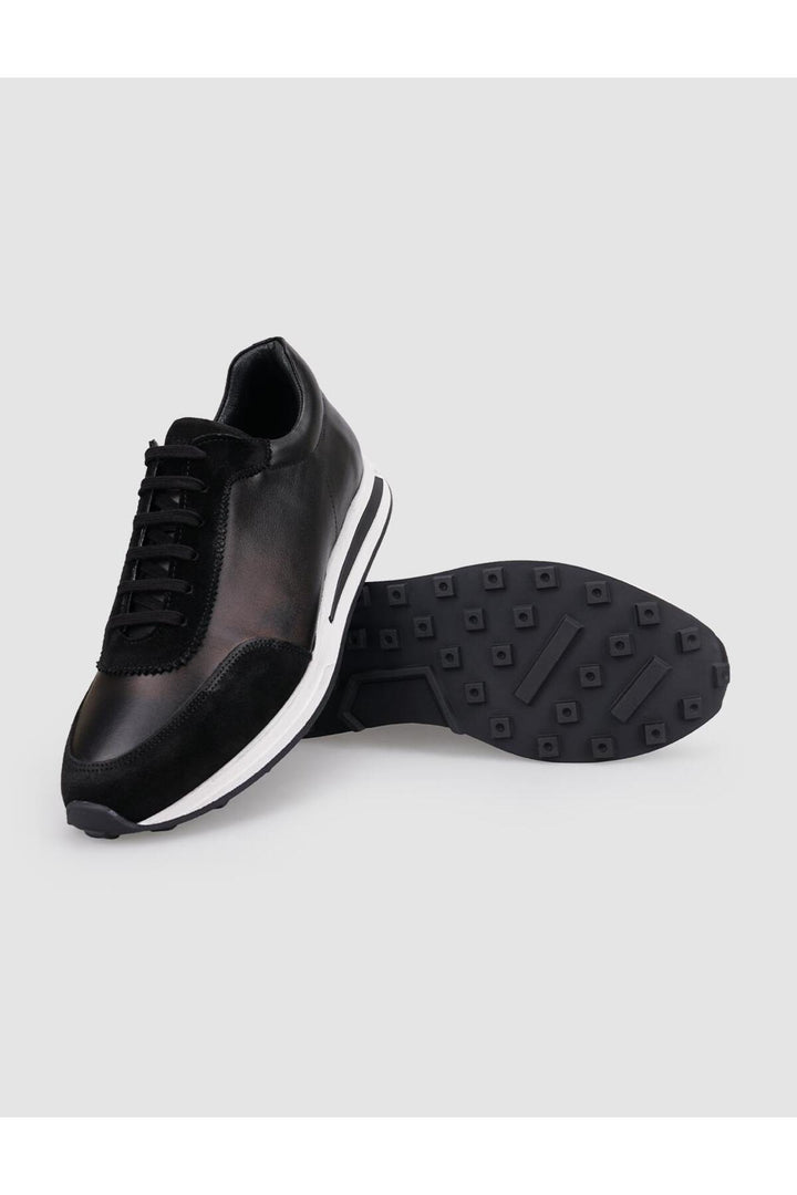 Cabani Shoes Chaussures de sport pour hommes en cuir véritable noir à lacets 100% - Noir