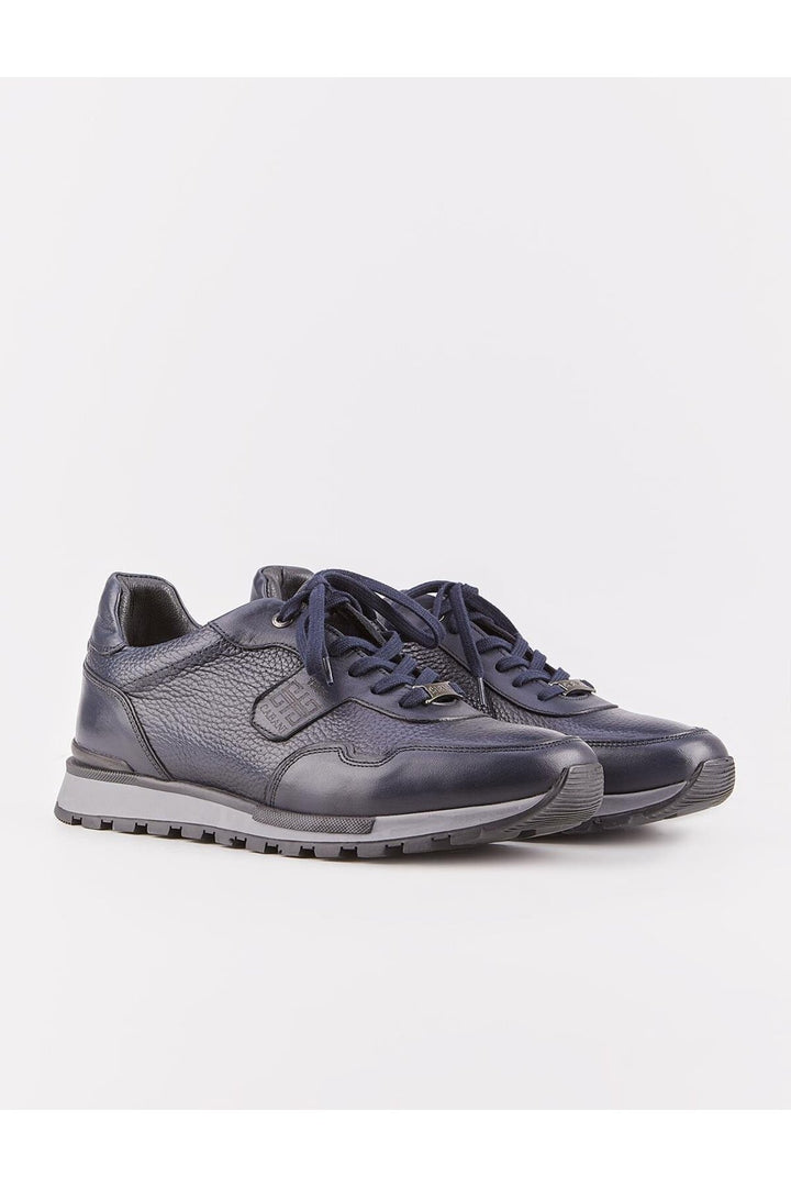 Cabani Shoes Chaussures de sport pour hommes en cuir véritable bleu marine à lacets, design spécial. - Bleu marine