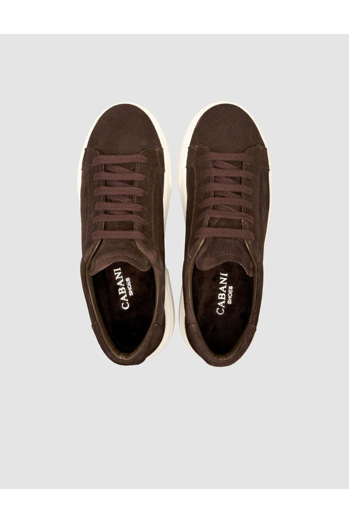 Cabani Shoes Baskets à lacets en cuir suédé véritable 100% avec doublure en fourrure, couleur marron. - Marron