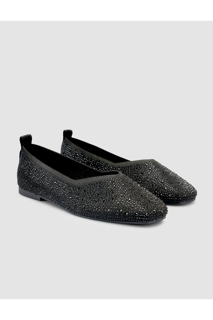 Cabani Shoes Ballerines noires en tissu avec pierres Serario pour femmes - Noir
