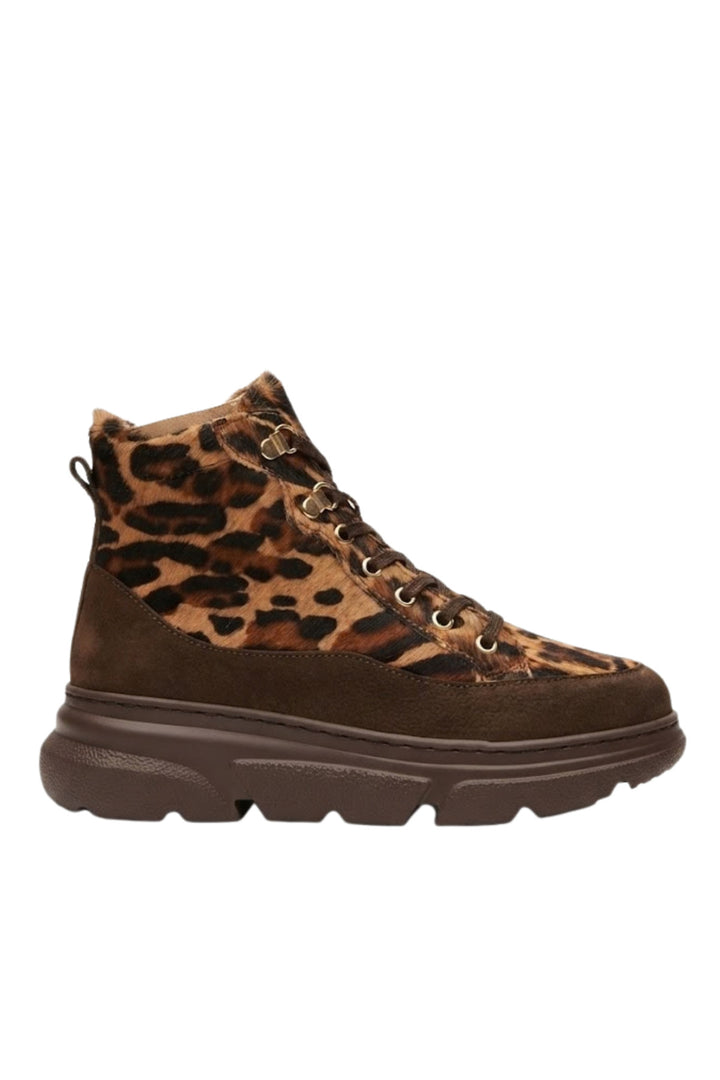 Wavelys ZEN-70228 Bottine en fourrure de queue de cheval à motif léopard - Marron