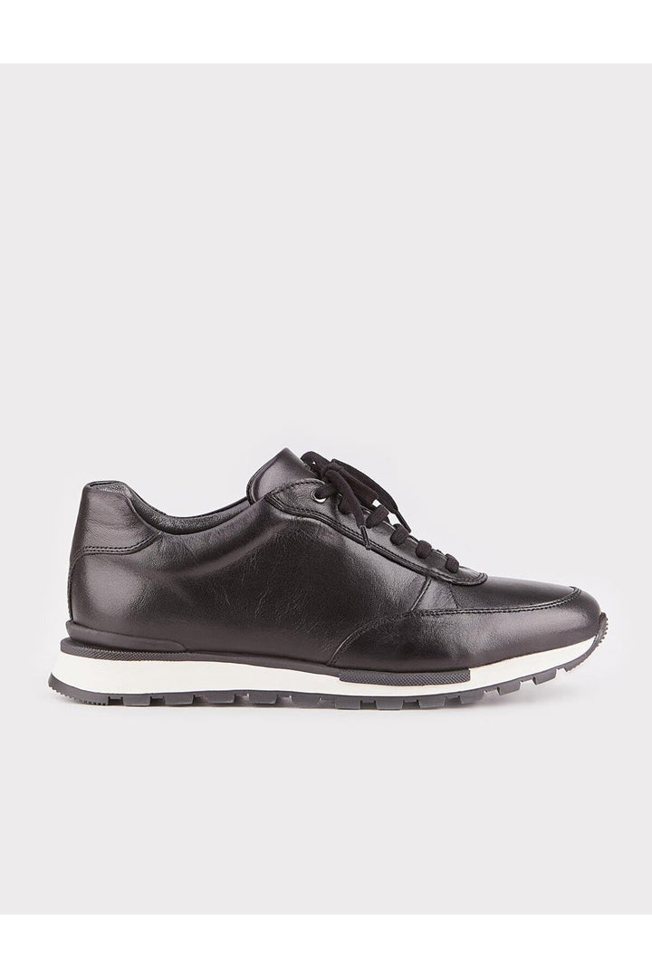 Cabani Shoes Chaussures de sport pour hommes en cuir véritable avec lacets et fourrure noire. - Noir