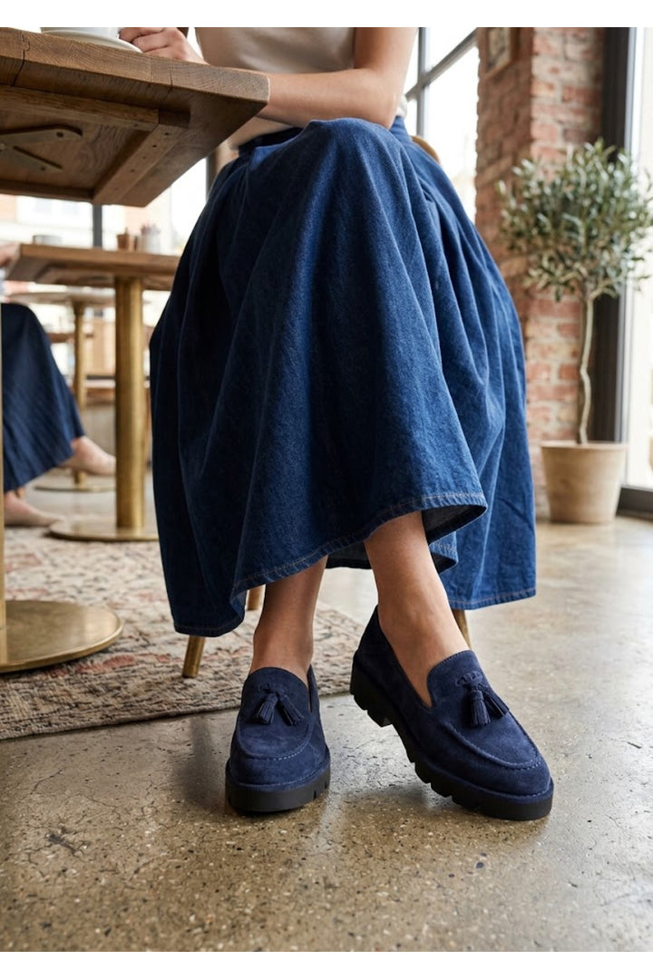 Wavelys ZAYN Chaussures Loafers Élégantes en Cuir Suédé Véritable pour Femmes - Bleu marine