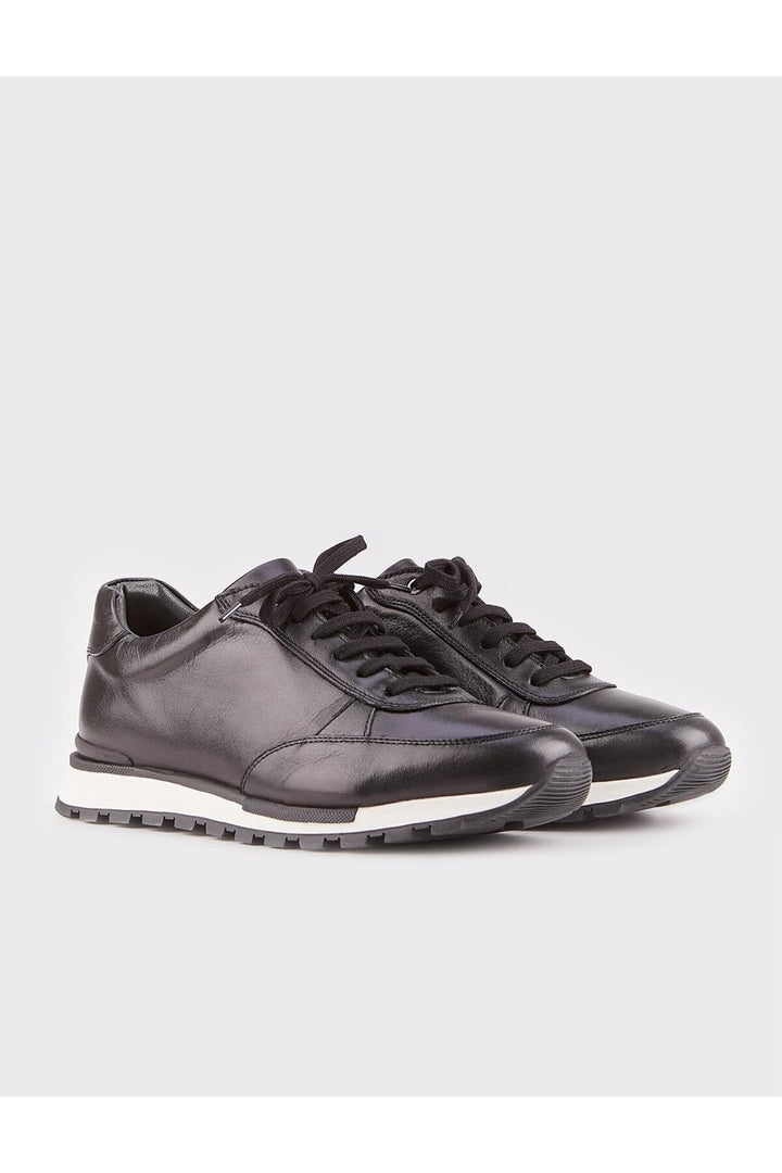 Cabani Shoes Chaussures de sport pour hommes en cuir véritable avec lacets et fourrure noire. - Noir
