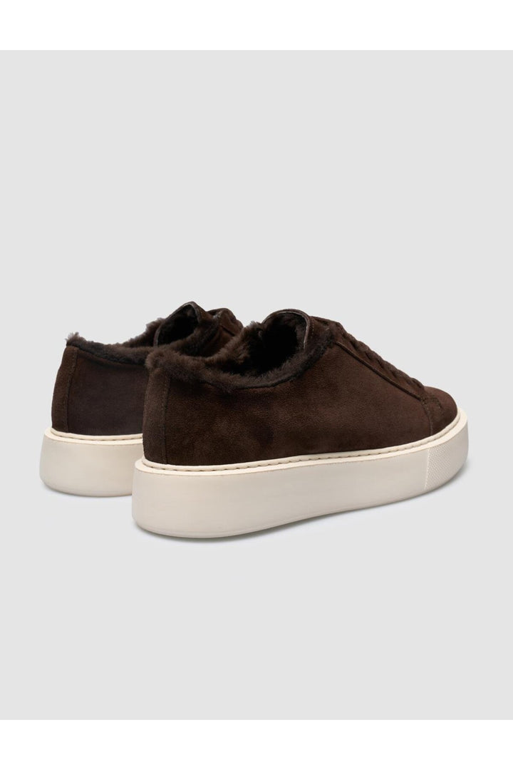 Cabani Shoes Baskets pour femmes en cuir véritable 100 % marron en daim avec fourrure. - Multicolore